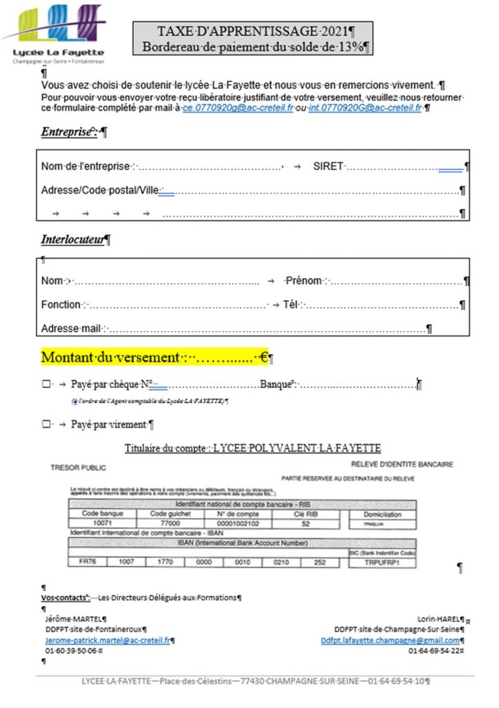 TAXE D APPRENTISSAGE